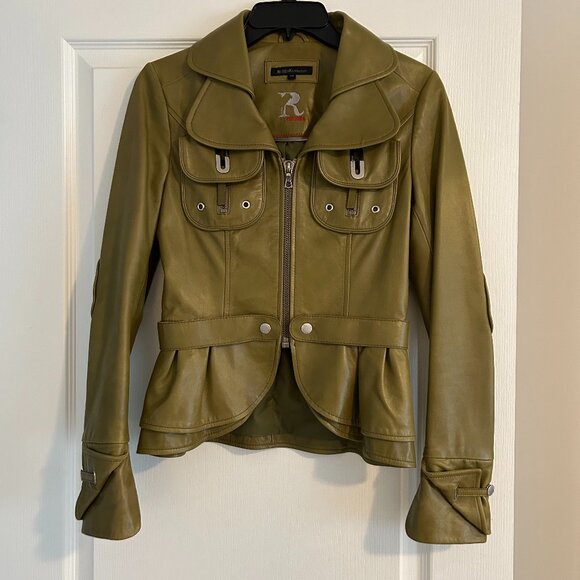 RUDSAK Martini Olive Leather Jacket XS – Designer Moto Bomber Fall Spring Style - Picture 1 of 7